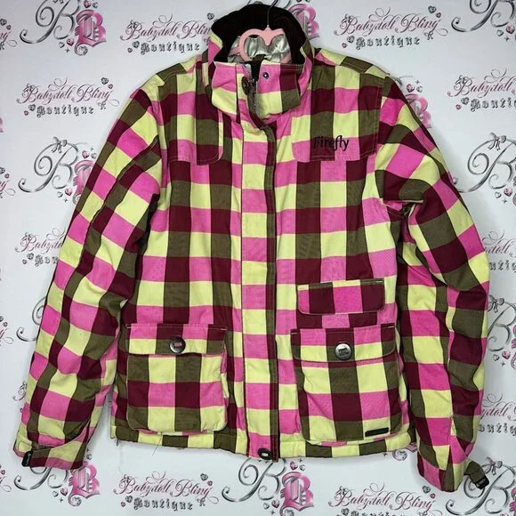 Firefly coat winter ski snowboard plaid green pink warm outdoor snow waterproof - Picture 1 of 6